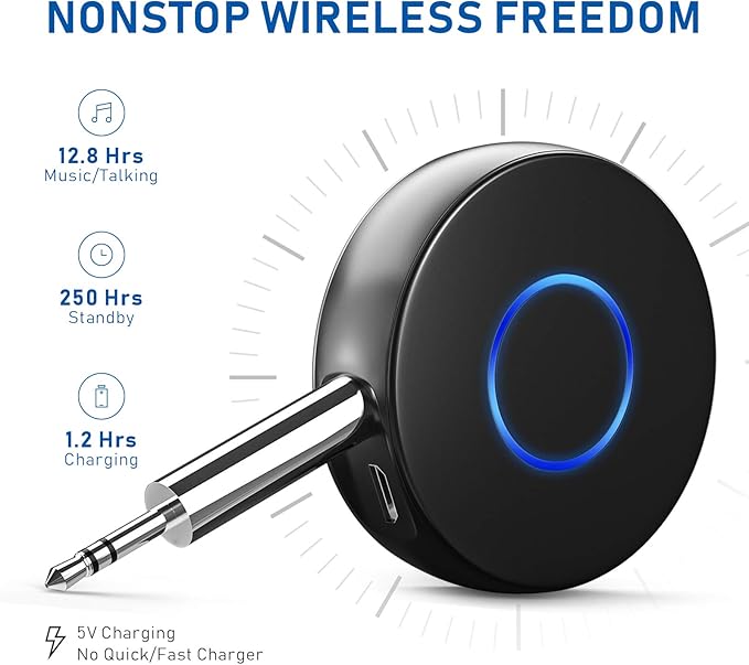 SONRU Bluetooth Aux Adapter for Car, Wireless Audio Receiver, Portable Hands-Free Kit with RCA AUX 3.5mm for Home/Car Stereo Music Streaming Sound System