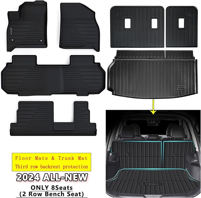 Floor Mats for All-New 2024 2025 2026 Chevrolet Traverse 8 Seats-2 Row Bench Seat,TPE All Weather Protection Trunk Mat Covering Backrest Mat for Chevy Traverse
