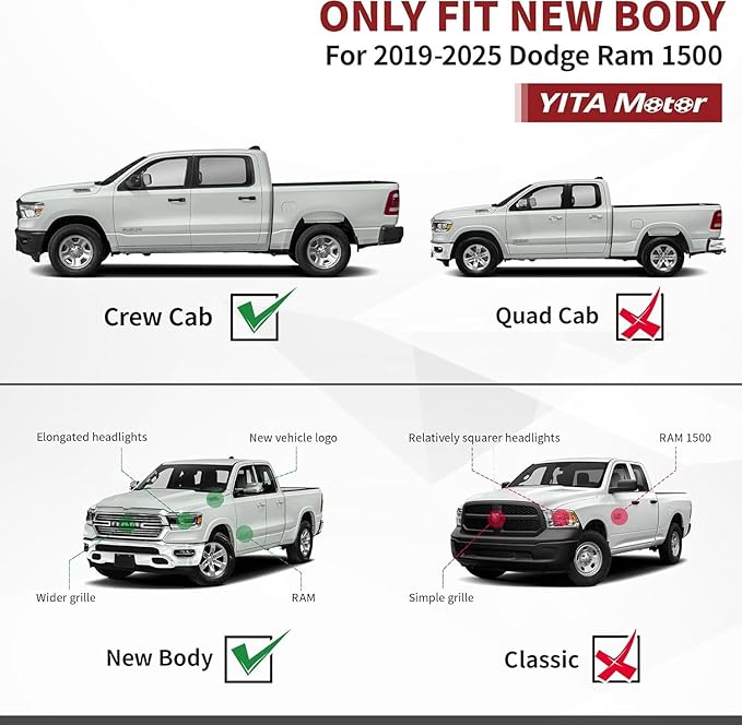 YITAMOTOR Running Boards Compatible with 2019-2025 Dodge Ram 1500 Crew Cab New Body Style Nerf Bars Side Step (Exclude 1500 Classic)