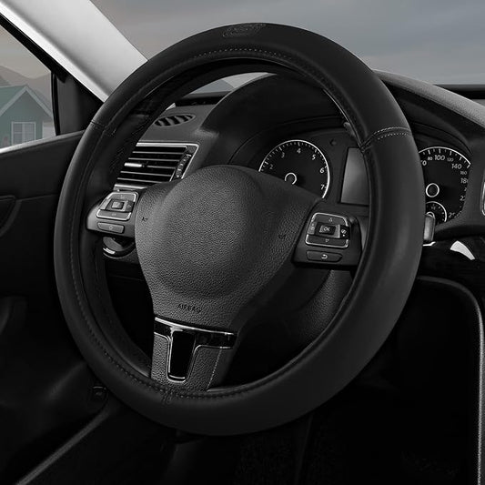 Skechers Memory Foam Steering Wheel Cover,Grade Protein Leather Steering Wheel Cover,Universal Anti-Slip Fit 14" 1/2-15" Car Wheel Cover for Men Women Fit Suvs,Vans,Sedans,Car,Trucks,Black