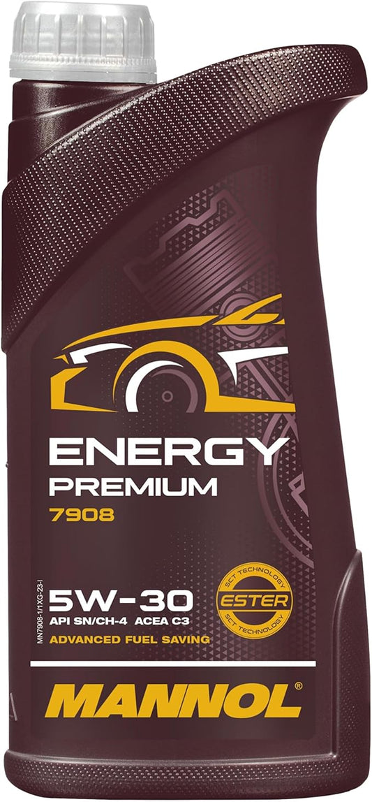 Energy Premium 5W-30 Motor Oil by Mannol - 7908 Full Synthetic Engine Oil for Modern Diesel and Gas Engines, Car Oil ACEA C3, 40,000 km Long Life Interval, 1L