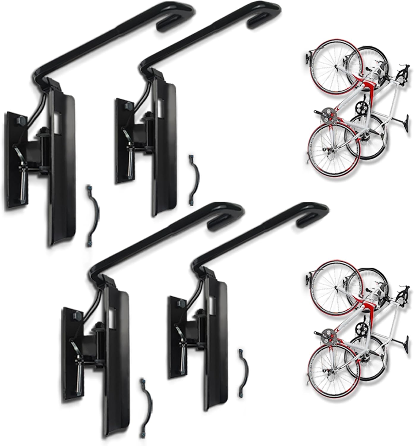 Swivel Bike Wall Mount- 4 Pack Garage Wall Mount Hangers, Space-Saving Swivel Design for Bikes, load capacity up to 66 lbs for garage or indoor storage and organization