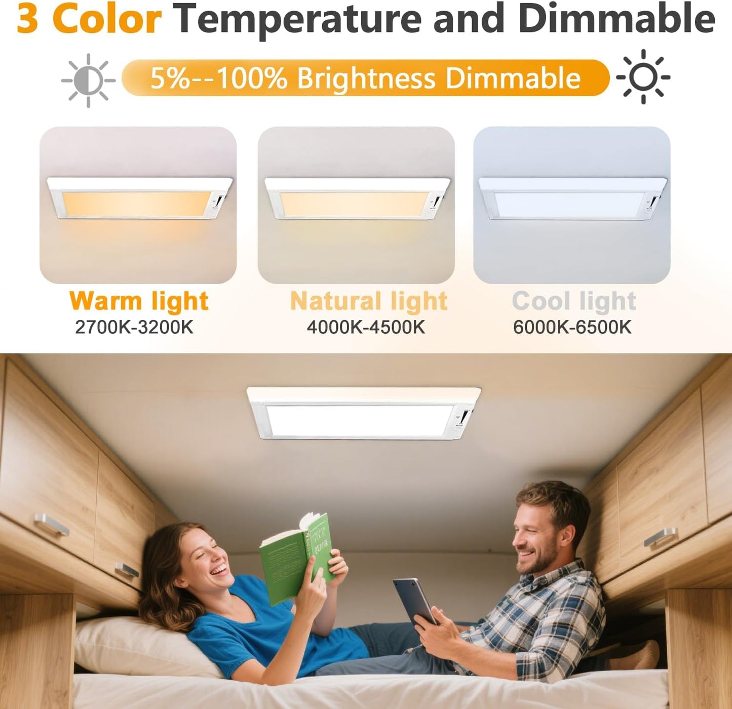 8 Pack RV Lights Interior,3 Color RV LED Super Bright Fixture,12V RV Ceiling Dome Light with ON/Off Dimmable Switch Energy Saving for RV/Camper/Car/Trailer/Boat