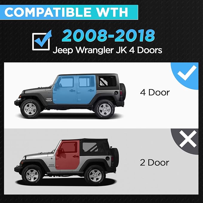 PZ Side Steps Running Boards Compatible with 2008-2018 Jeep Wrangler JK 4 Doors, Black Heavy Duty Carbon Steel Side Step Rails Nerf Bars