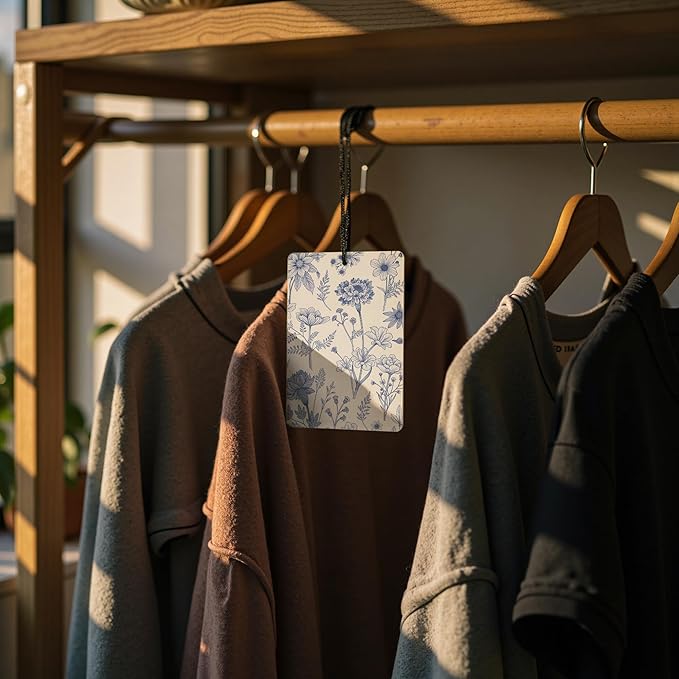 Chinoiserie Vintage Floral Car Air Freshener 4 Pcs, Blue and White Cottagecore Flower Hanging Air Freshener for Cars Closet Drawer Books, Grandmillennial Car Accessories Mirror Decor for Women