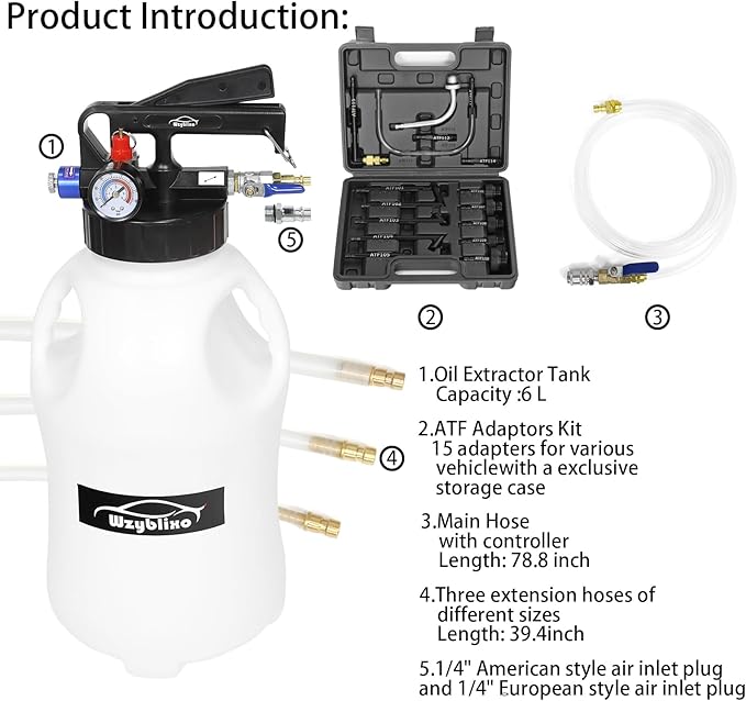 6L Transmission Fluid Pump and Oil Extractor Pump,6L Automatic Transmission Fluid Pump Fluid Extractor/Dispenser for ATF Filler System with 15 Pieces ATF Filler Adapters and 4 Hoses (BLACK, 6L)