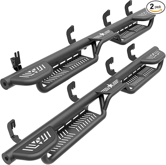 Three Raised Steps Crew Cab Running Boards Compatible with 2007-2018 Chevy Silverado & GMC Sierra 1500, 2007-2019 Chevrolet Silverado & GMC Sierra 2500 HD 3500 HD CrewCab Side Steps Nerf Bar