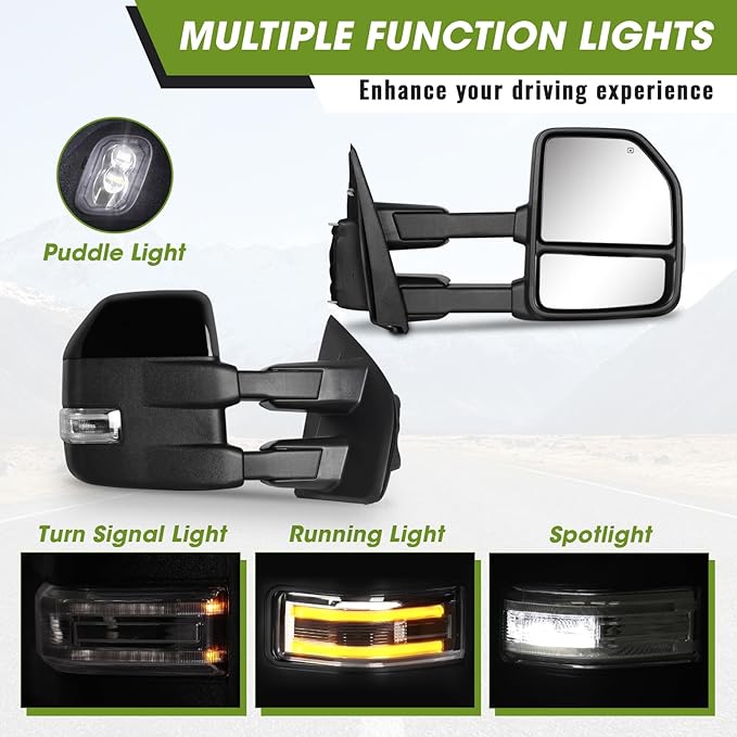 Towing Mirrors for 2015-2020 F150 Ford Pickup with Turn Signal & Running Lights Heated Power Glass