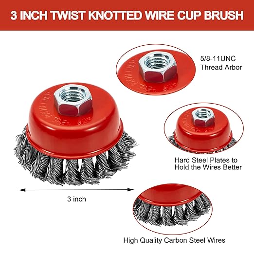 6 Pack 4 Inch Wire Wheels for Angle Grinder, 3 Inch Wire Cup Brush for 4 1/2 Angle Grinder, Twist Knotted Carbon Steel Wire Wheel with 5/8"-11 UNC Thread Arbor for Removing Rust,Paint etc