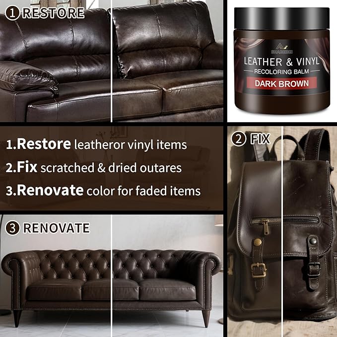 Leather Recoloring Balm with 100ml Mink Oil, Dark Brown Leather Repair Kit and Scratch Remover for Furniture, Car Seats, Sofas, Dye & Restorer for Couches, Vinyl, PU, Faux