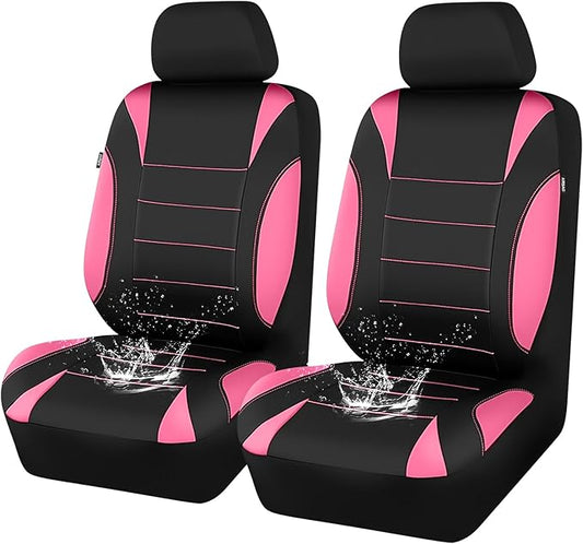 CAR PASS Waterproof Car Seat Covers Front Seats Only with 5mm Composite EVA, Neoprene Car Seat Cover Separate Headrest Cover, Quick Setup Universal Fit for Car SUV Trucks,Airbag Compatible Black Pink