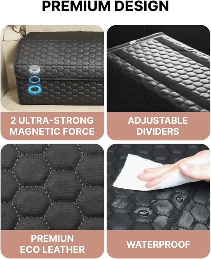 Owleys Car Storage Organizer Bundle - Two Foldable Crates For Groceries, Gear & Trips - Durable SUV And Truck Storage Set - Thoughtful Birthday Gifts For Drivers (Black 17+21)