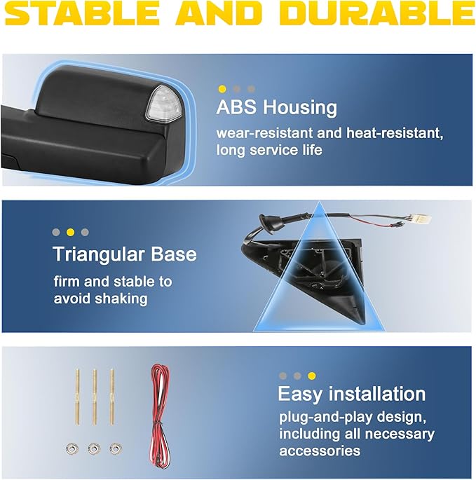 Pair Power Heated Towing Mirrors Compatible for 1998-2001 Dodge 1500 1998-2002 Ram 2500 3500 w/Amber Turn Signal Light Side Tow Mirror Manual Telescoping Fold (Black)