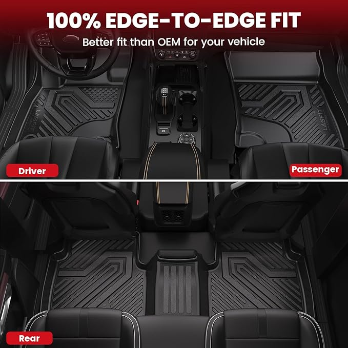 LASFIT Floor Mats and Cargo Liner for Ford Escape Gasoline 2020-2025 2026 (NOT for Hybrid Models) All Weather Protector TPE Custom Fit Car Floor Liners, 1st & 2nd Row & Trunk Set, 4PCS Black