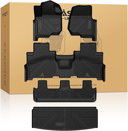 LASFIT Floor Mats&Trunk Liner for Ford Expedition(Not for Max Models) 2018-2024 8 Seats, All Weather TPE Custom Fit for SUV Car Liners, 1st& 2nd& 3rd& Cargo Liner, Black 5pcs