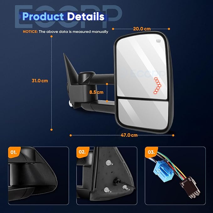 ECCPP Towing Mirror Fit 2005-2007 Silverado Sierra 1500 HD 2003-2006 Silverado Sierra 1500 2500 3500 Suburban 1500 Suburban 2500 Tahoe Yukon XL