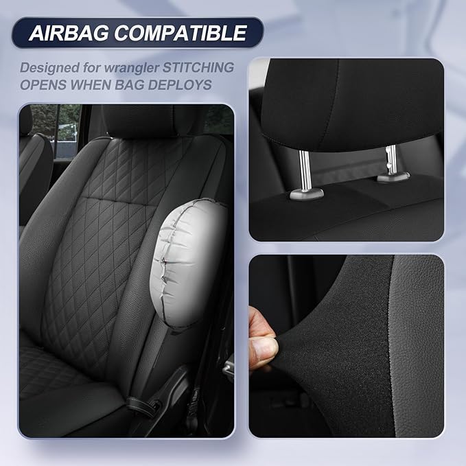 GIANT PANDA Front Seat Covers for Jeep Wrangler JL 2018-2024 Sport Sahara Rubicon Unlimited Willys,Faux Leather Seat Protectors (2 Pack, Black)