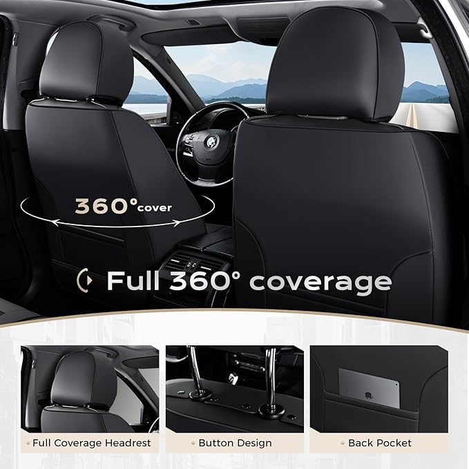 Coverado Car Seat Covers, Front Covers for Cars, Car Seat Cover Front Seats, Automotive Seat Cover, Waterproof, Leather Car Seat Cushion, Universal Interior Covers Seat Protectors for Most Cars