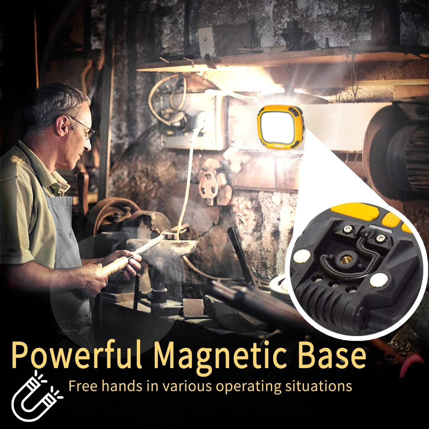 1Pack 5000LM Magnetic LED Work Light Rechargeable, 4-Level Brightness & 4-Tone Lighting, 50W Battery Powered Shop Light with USB Charging, IP65 Waterproof for Camping, Outdoor, Car Repairs, Emergency