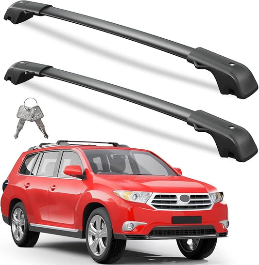 300lbs Lockable Roof Rack Cross Bars Fit for Toyota Highlander 2008 2009 2010 2011 2012 2013, Heavy Duty Aluminum Lockable Roof Rails Crossbars Black Rooftop Cargo Carrier Luggage