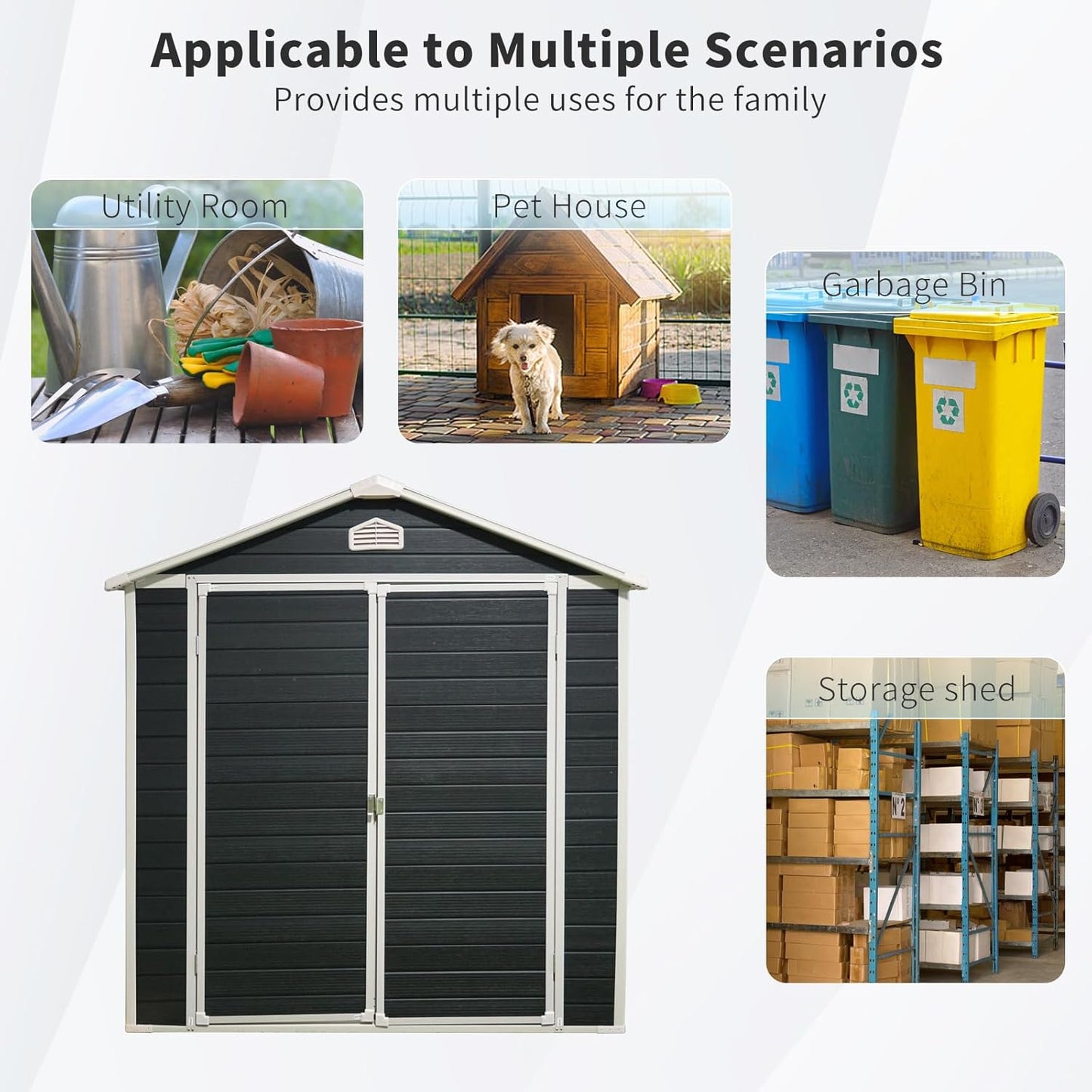 6x8 FT Outdoor Storage Resin Shed with Floor,Waterproof Plastic Garden Bike Shed with Lockable Door, Sloped Roof, Vents & Windows, Easy Assembly Tool Shed for Lawn, Backyard, Patio, Black