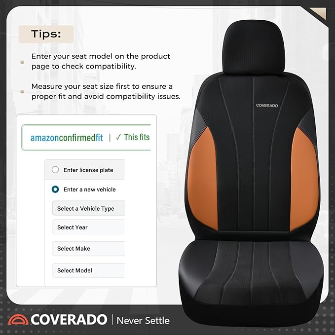 Coverado Seat Covers for Car, Leather Automotive Car Seat Covers 5 Seats, Mesh Breathable Auto Seat Protectors, Brown Seat Covers Universal Fit for SUV, Truck, Vans, Sedan