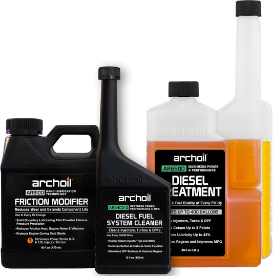 Archoil Ultimate Diesel Kit - AR9100 Friction Modifier (16oz) + AR6500 Diesel Treatment (40oz) + AR6400-D Diesel Fuel System Cleaner (12oz)