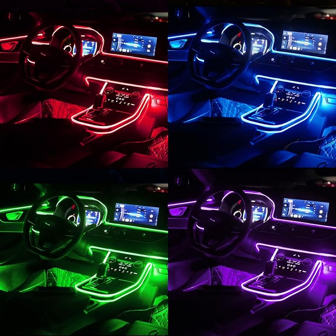 Interior Car LED Strip Lights with Wireless APP and Remote Control, RGB 5 in 1 Ambient Lighting Kits with 236 inches Fiber Optic, 16 Million Colors Car Neon Lights, Sync to Music