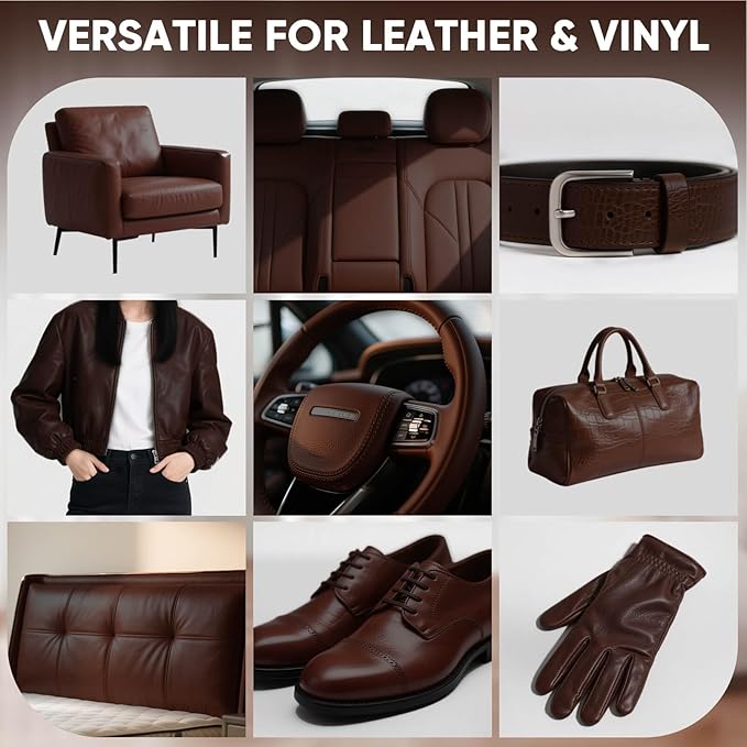 Leather Recoloring Balm - Scratch Repair & Color Restore Kit for Faded Leather, Leather Couch & Car Seats - 12OZ Leather Restorer Balm for Furniture, Auto Interior, Vinyl, Accessories (Medium Brown)