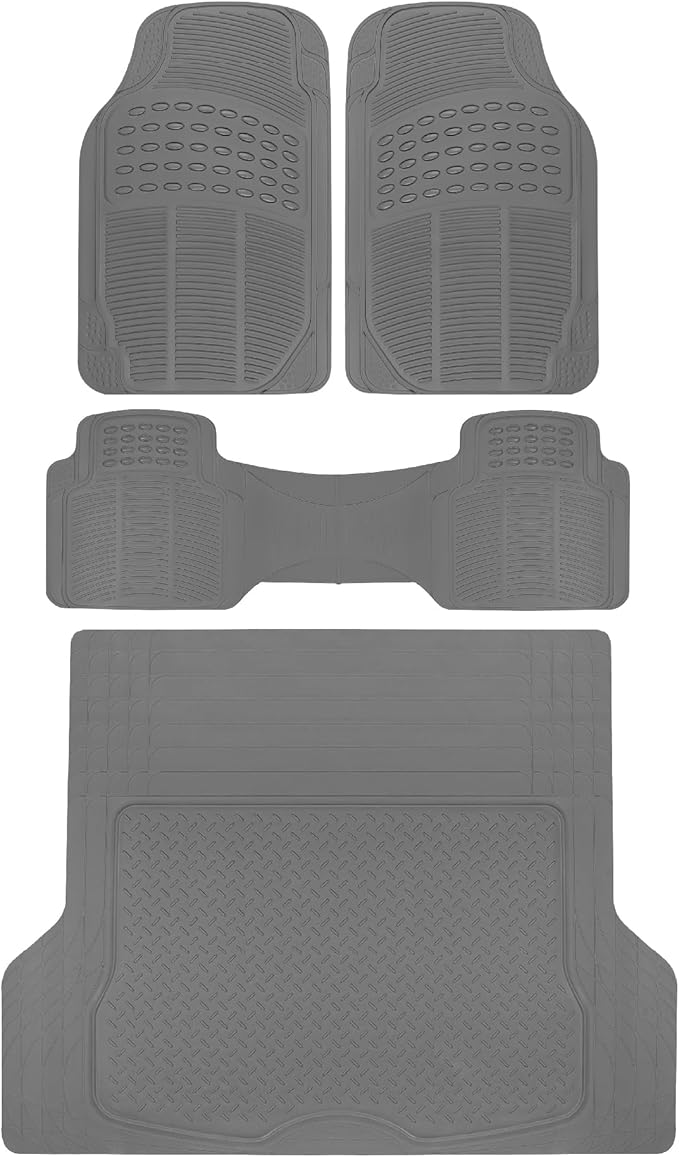 BDKProLiner Gray All Weather Rubber Auto Floor Mats & Cargo Liner - Heavy Duty 4pc Set - CB783