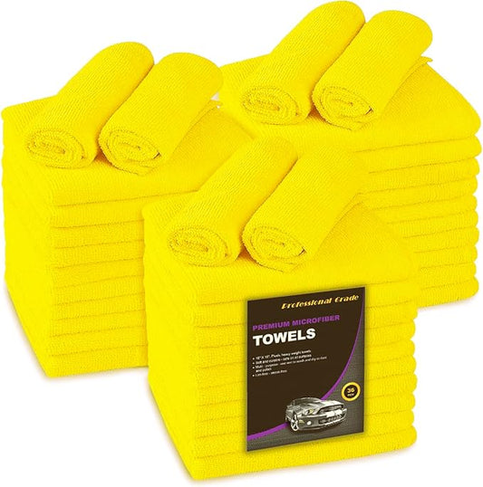 Blue Horizon Microfiber Cleaning Towels, 36-Pack, Ultra Soft Plush Washcloth, Professional Grade Premium Microfiber Detailing Cleaning Cloths, Car, Household and Commercial (Yellow, 16" x 16")