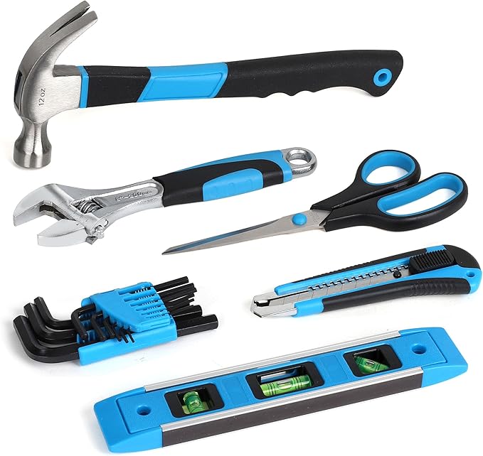 FASTPRO 220-Piece Home Tool Set, Household Repairing Tool Kit with 12-Inch Wide Mouth Open Storage Tool Bag, Blue