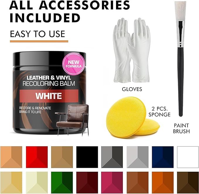 FORTIVO Leather Recoloring Balm, Leather Repair Kit for Furniture, White Leather Dye, Leather Repair Kit, White Leather Balm, Leather Repair Kit for Couches, Balm Leather - White