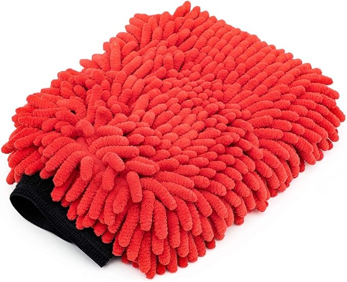 The Rag Company - Premium Chenille Microfiber Knobby Wash Mitts - Perfect for Car Washing and Detailing; Scratch-Free, Lint-Free, Double-Sided, Plush, and Absorbent; Red (2-Pack)