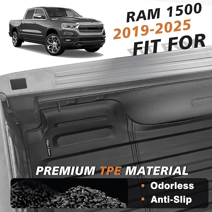 TripleAliners Truck Bed Mat Compatible with 2009-2025 2026 Dodge Ram 1500 & 2019-2024 Classic Accessories 5'7'' Perfectly Flush All Weather Protection TPE Heavy Duty Cargo Mat (Won't fit Rambox)