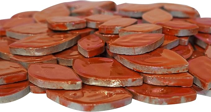 1.1LB Random Iridescent Leaves Ceramics Mosaic Tiles, Making Creative 3 Size Ceramic Mosaic Pieces for DIY Craft,Flowerpots, Vases, Cups, Garden Decor Mosaic Making Supplies (Orange)