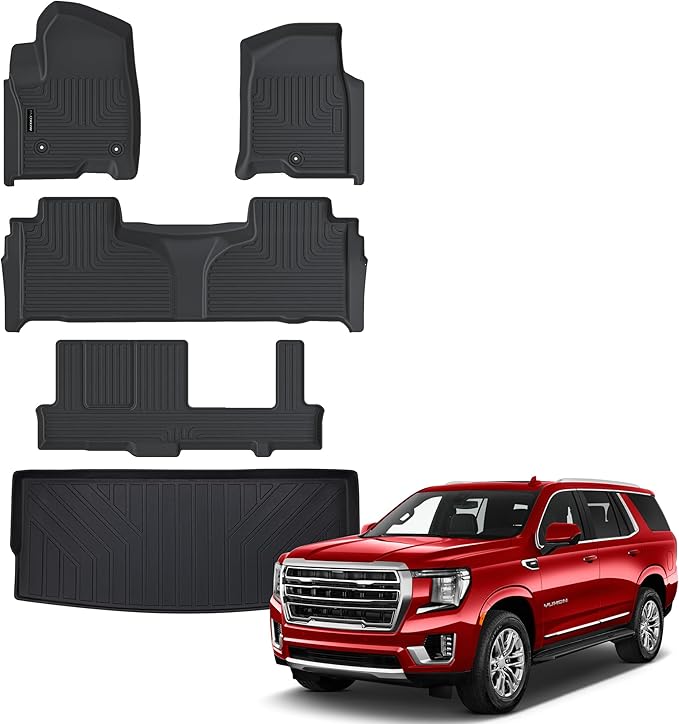 AUXKO All Weather Floor Mats & Cargo Mat for 2025-2021 Chevrolet Tahoe & GMC Yukon(Not XL) 8 Seat 2nd Row Bench Seat Accessories Odorless Anti-Slip Liner Black