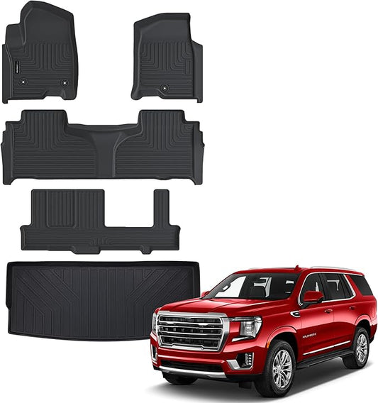 AUXKO All Weather Floor Mats & Cargo Mat for 2025-2021 Chevrolet Tahoe & GMC Yukon(Not XL) 8 Seat 2nd Row Bench Seat Accessories Odorless Anti-Slip Liner Black