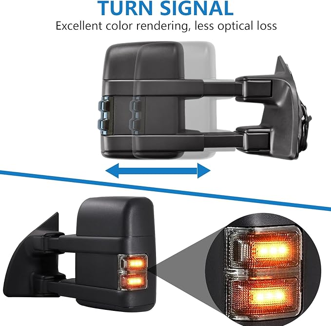 Pair Towing Mirrors For 08-16 F250,F350,F450,F550 Super Duty Manual Black Smoke Signal
