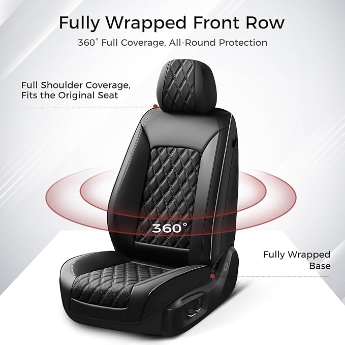 Huidasource Car Seat Covers Full Set, Nappa Leather Seat Covers, Front & Split Rear Bench Car Seat Cover, Zipper, Velcro Adjustable, Universal Fit for Most Cars, Vans, Trucks, SUVs (Full Set/Black)