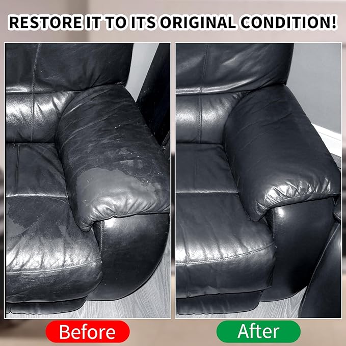 Leather Recoloring Balm,8.5oz Leather Color Restorer,Black Leather Repair kit for Furniture and Car Interior,Leather Couch Scratch Repair,Leather Dye Paint for Faded,Cracked and Damaged Leather