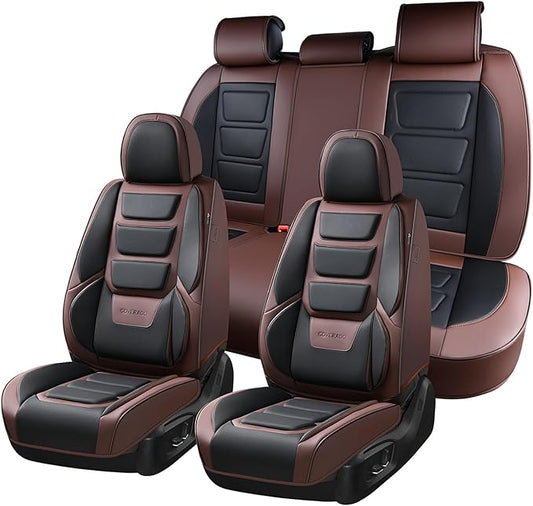Coverado Car Seat Covers Full Set, Seat Covers for Cars, Front Seat Covers and Back Seat Cover Waterproof Leather Automotive Seat Cover, Universal Car Interior Protectors Cushion for Most Cars
