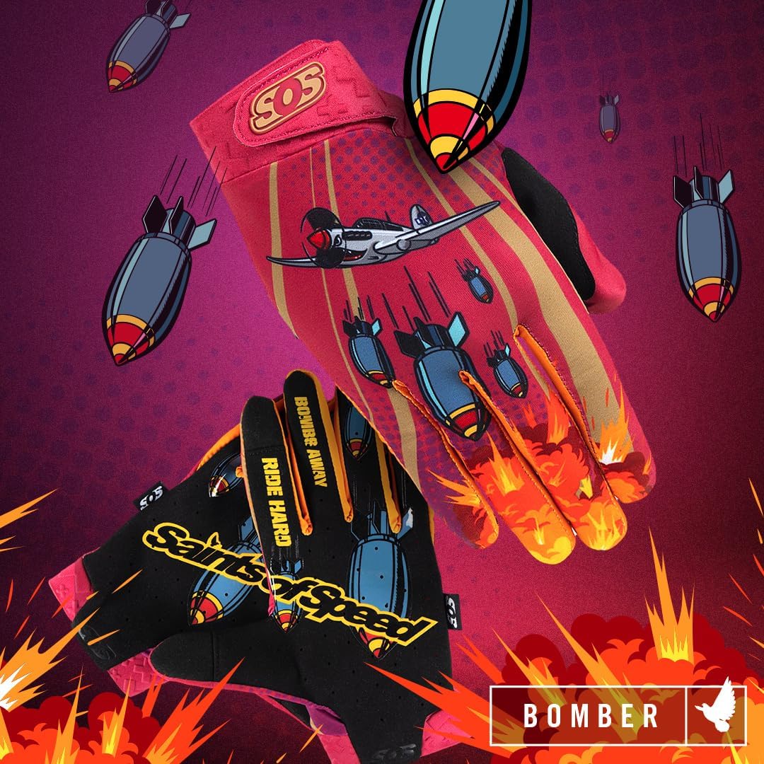 Saints of Speed Dirt Bike Gloves – Motocross, Mountain Bike, Motorcycle, BMX, Jetski, Sim, Karting, Airsoft, Paintball, Driving & Racing Bike Gloves + Phone & Touch Screen Capable