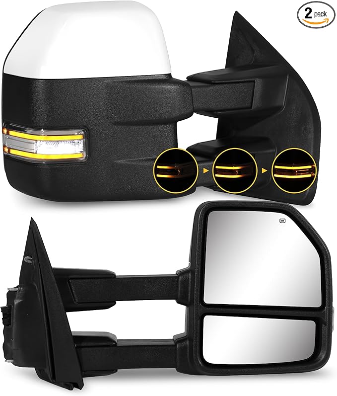Towing Mirrors for 2015-2020 F150 Ford Tow Mirrors with Turn Signal & Running Light Heated Power Glass Temp Sensor Pair Set, Painted White