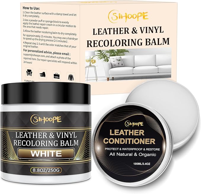 8.8oz Leather Recoloring Balm with 100ml Mink Oil,White Leather Repair Kit for Furniture,Leather Repair Cream,Leather Scratch Repair for Car Interior,Leather Conditioner for Couch
