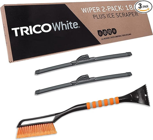 TRICO White 18" + 18" Extreme Weather Premium Winter Automotive Replacement Windshield Wiper Blades (Set of 2), Passenger and Driver Side All-Weather Beam Wiper Blades with Ice Scraper