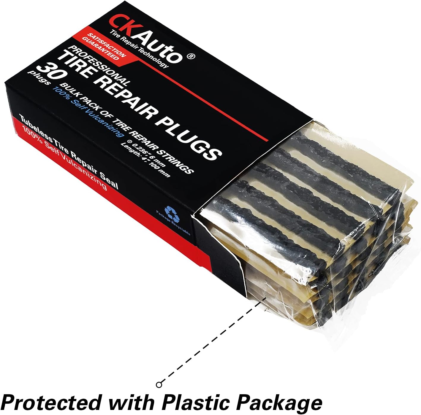 CKAuto 30pcs 4" Black Tire Repair Strings, Automotive Tool Tire Repair Plugs for Tubeless Off-Road Tires Car, Bike, ATV, UTV, Wheelbarrow, Mower