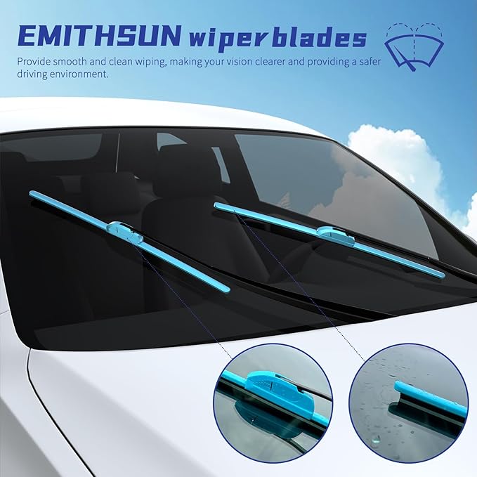 OEM QUALITY 24" + 18" Premium All-Seasons Durable Stable And Quiet Blue Windshield Wiper Blades (Set of 2)