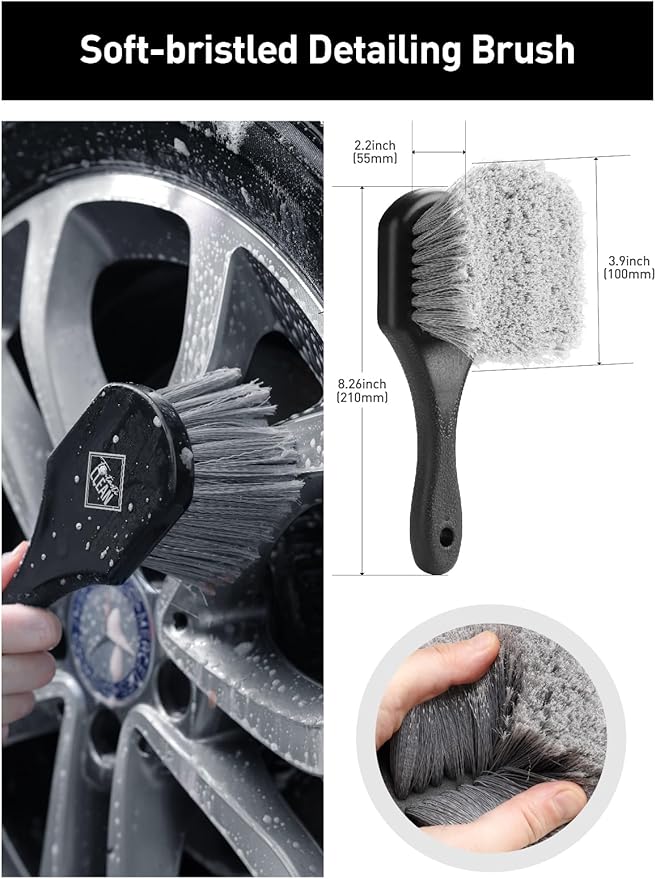 Fantasticlean 6PCS Car Wheel Cleaning Pro Kit, Tire Brush, Soft-bristled Rim Brush, Microfiber Bendable Brush, Double-Ended Detailing Brush, and Detailing Pads, Scratch-Free & Multipurpose