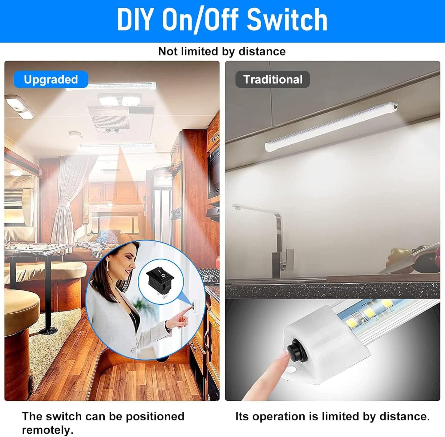 Linkstyle 4PCS 12V Interior LED Light Bar, Super Bright 6500K 12V LED Light Strip Lights with Switch, 48 LEDs 700LM Enclosed Trailer Lamp for Car Truck Camper Van RV, White